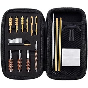 Best Universal Professional Handgun Cleaning kit with Bore Brush and Plastic Jags Tips with Zippered Compact Case- Black