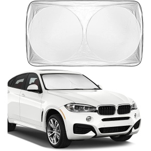 Best Car Windshield Sunshade Foldable Heat-resistant windshield sunshade -Pace Durable 240T Material Car Sun Visor for UV Rays Sun Heat Protection Car Interior for Sun Heat Medium Plus (64 inches x 34 inches)- Silver