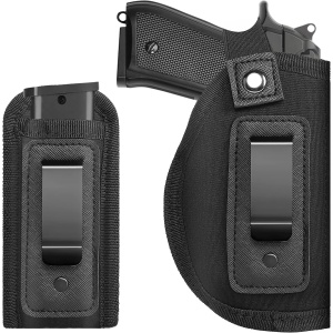 Universal Tactical Concealed carry Right or Left OWB Gun Nylon Laser Holster with Extra Mag Holster Pouch - Black