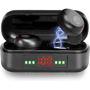 Wireless Earbuds Bluetooth 5.0 Headphones with Digital LED Display Charging Case Stereo Mini Earphones in Ear Waterproof Headset- Black