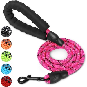 4FT Strong Heavy-Duty Training Dog Leash with Comfortable Padded Handle and Highly Reflective Threads for Medium Size Dogs – Pink