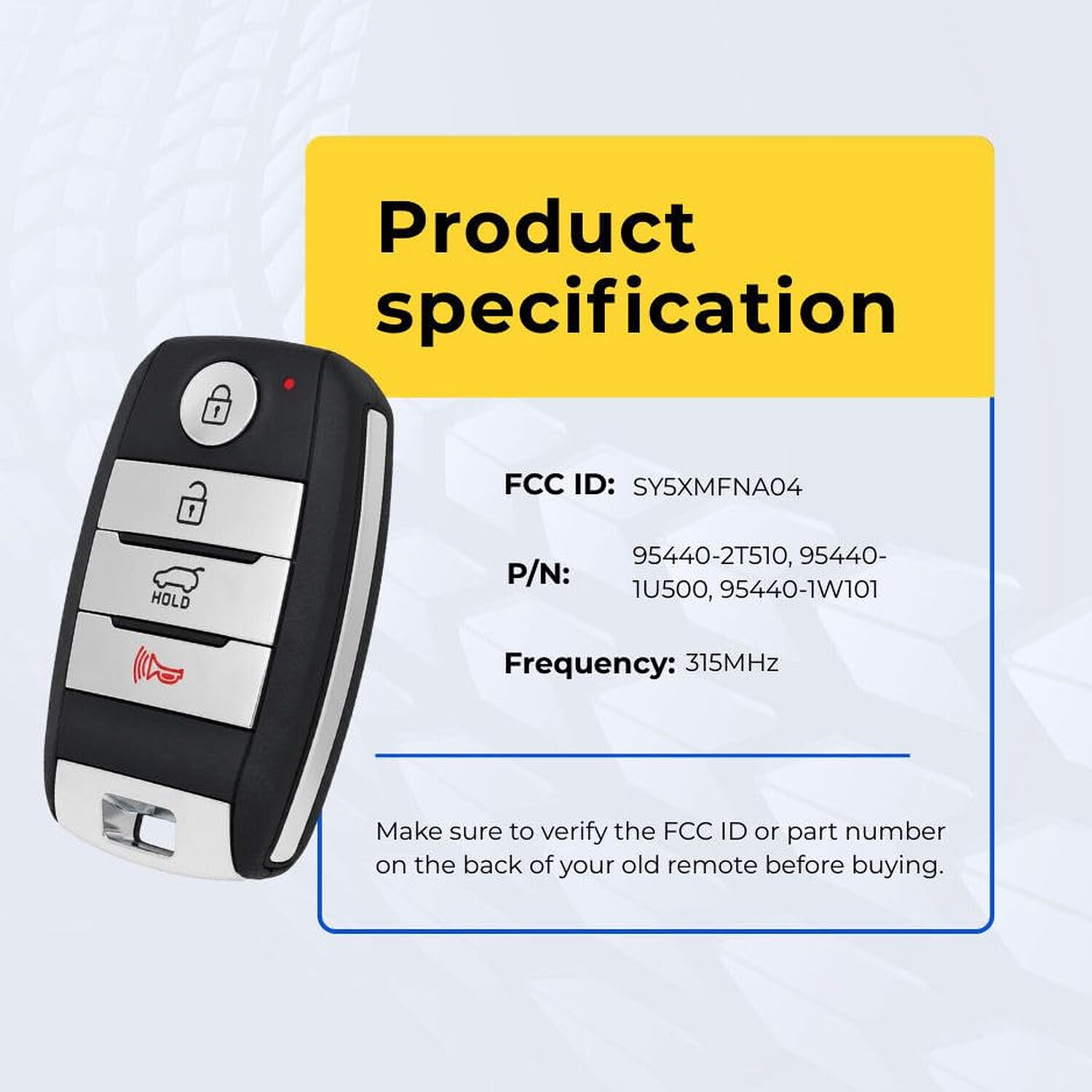 Replacement 2014-2017 Kia Optima, Rio, Sorento Key Fob – FCC: 95440-2T510, SY5XMFNA04 – PN: 95440-2T510 – 4 Button - Image 5