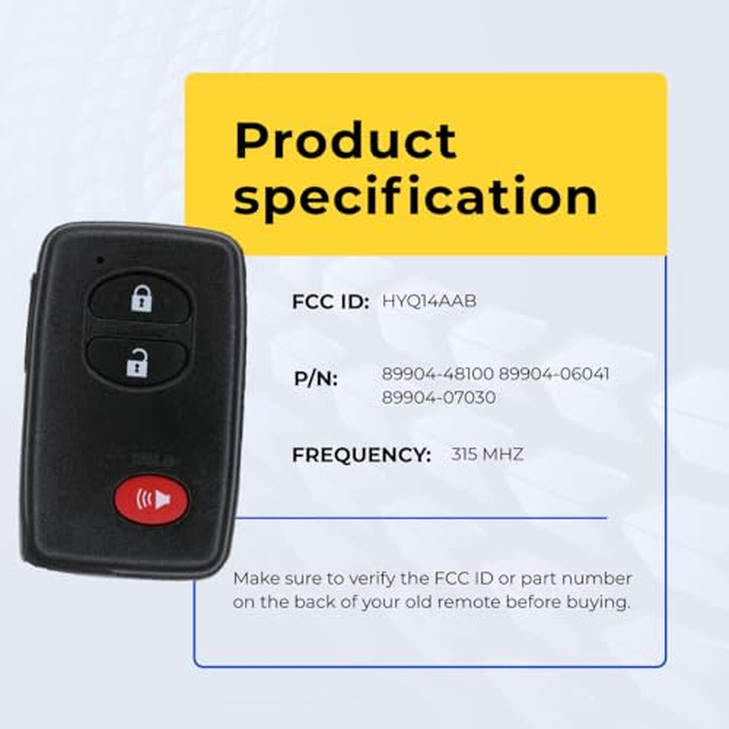 Replacement 2011 Toyota RAV4 Key Fob – FCC: HYQ14AAB – PN: 89904-48100, 89904-06041, 89904-07030 – 3 Button - Image 7