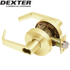 Aftermarket DEXTER Grade 2 Entry/Office Cylindrical Lock Non-Clutching SFIC Prep Less Core Bright Brass Finish - image 1