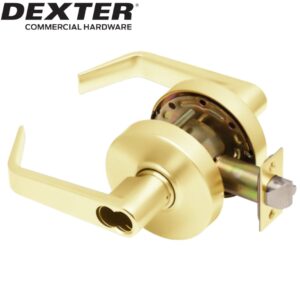 Aftermarket DEXTER Grade 2 Entry/Office Cylindrical Lock Non-Clutching SFIC Prep Less Core Bright Brass Finish - image 1