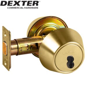Aftermarket DEXTER Grade 2 Single Cylinder Deadbolt 2-3/8″ or 2-3/4″ Adjustable Backset, SFIC Prep Less Core Bright Brass Finish - image 1
