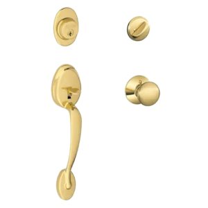 Aftermarket Bright Brass Trim Single Cylinder Knob Door Handleset KW1 Keyway - image 1