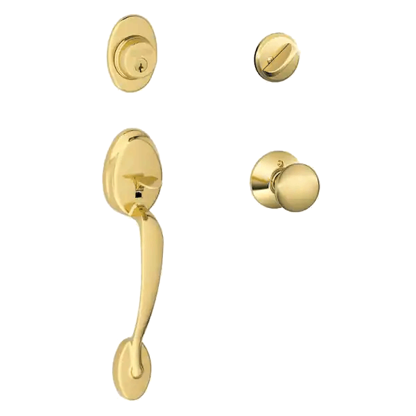 Aftermarket Bright Brass Trim Single Cylinder Knob Door Handleset KW1 Keyway - image 1